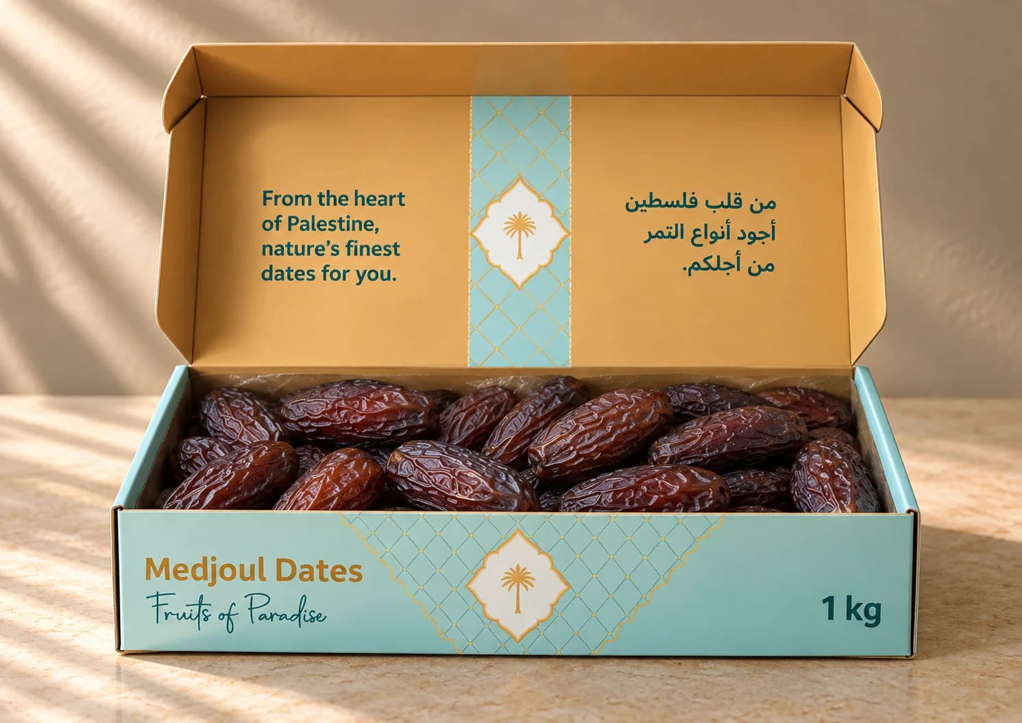 The Medjoul box open, dates inside